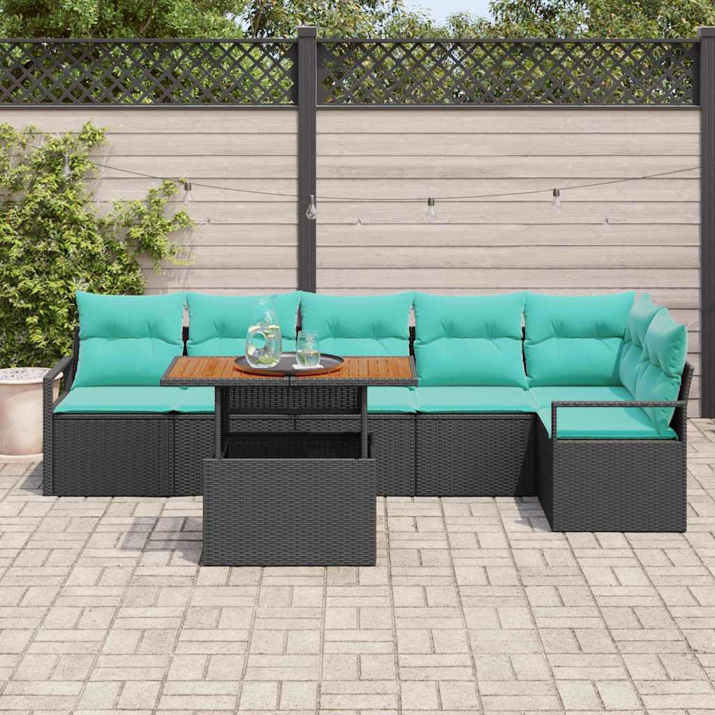 Conjunto de Comedor de Jardín 7 pcs Negro y Verde Azulado