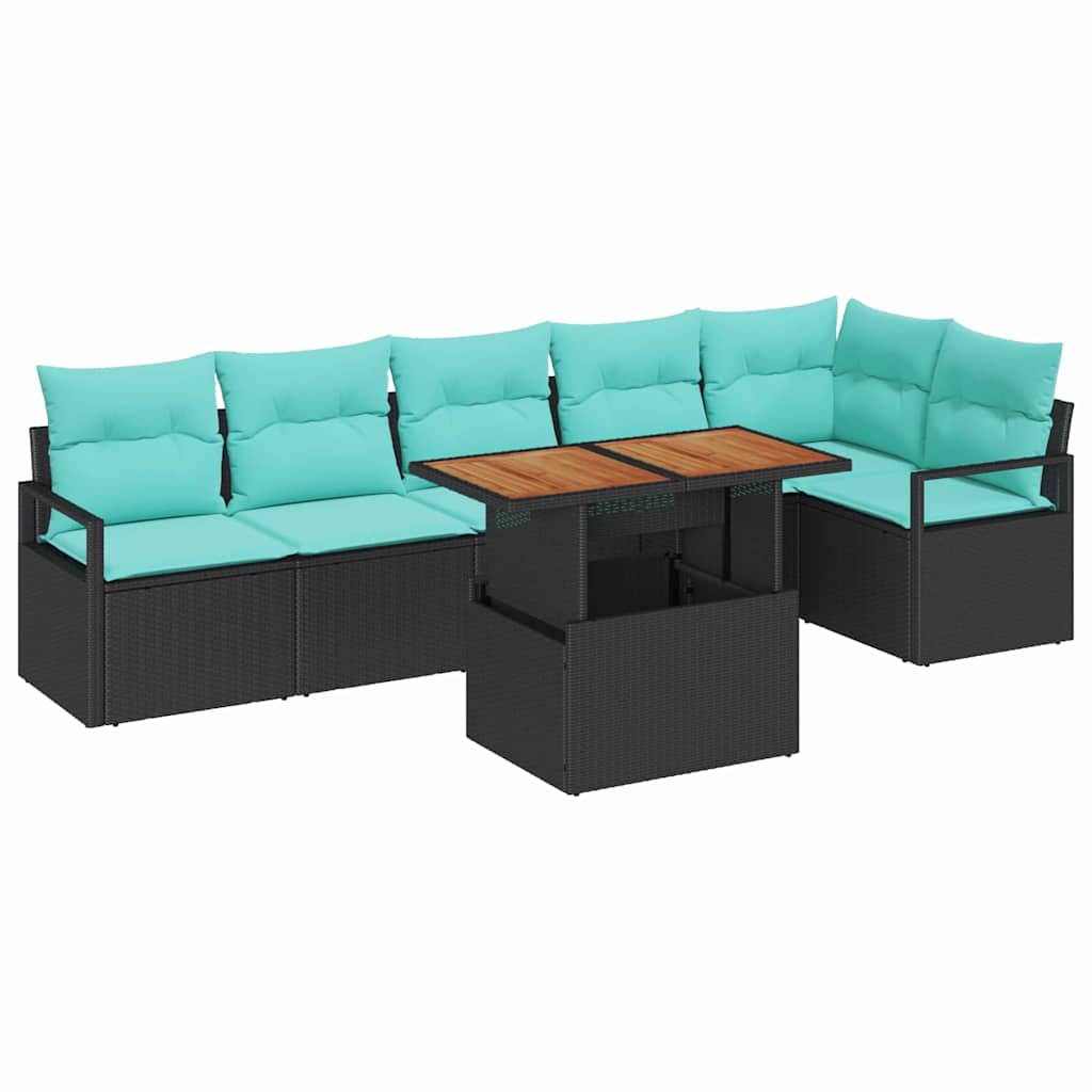 Conjunto de Comedor de Jardín 7 pcs Negro y Verde Azulado