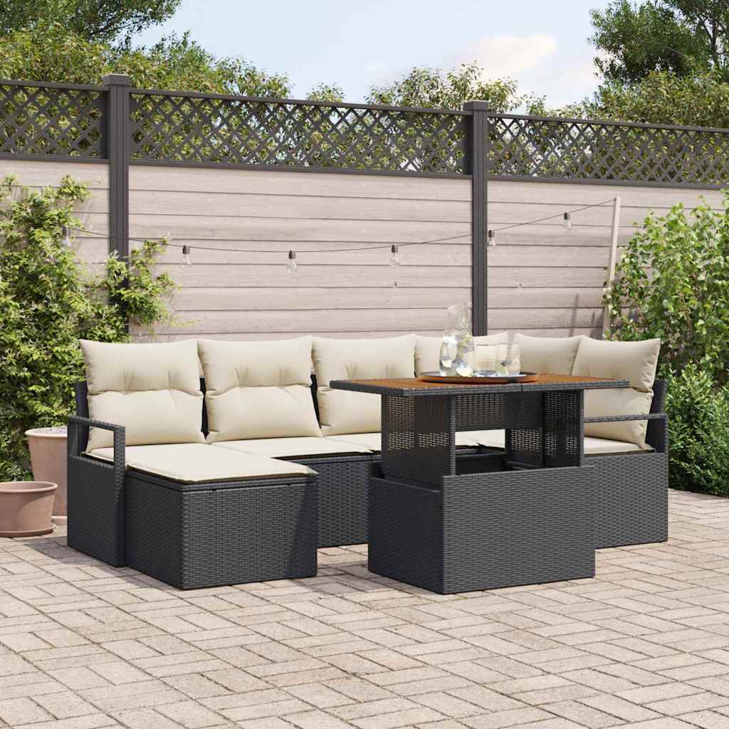 Conjunto de Refeição para Jardim com Almofadas 7 peças Bege e cinzento