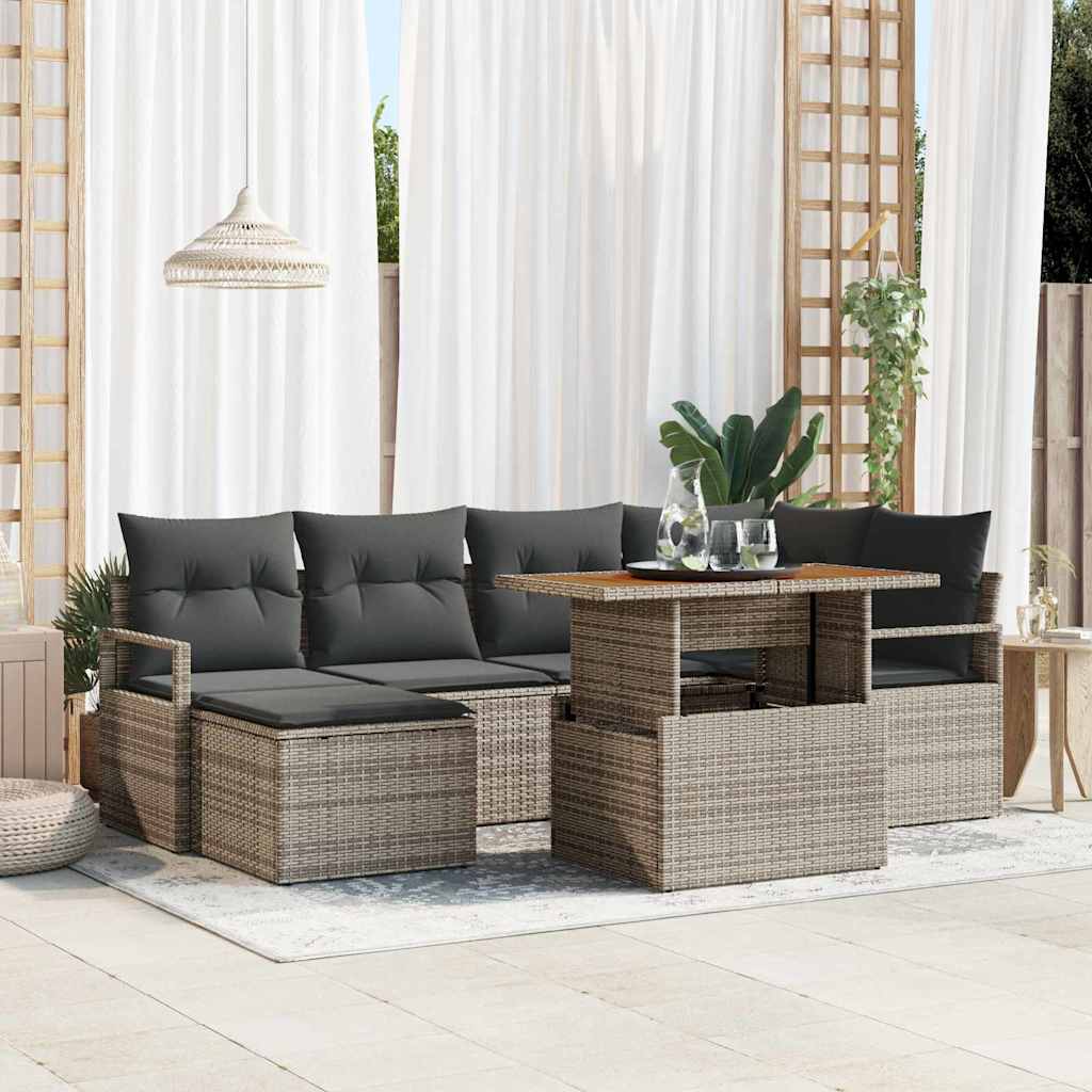 Conjunto de Refeição para Jardim com Almofadas 7 peças Bege e cinzento