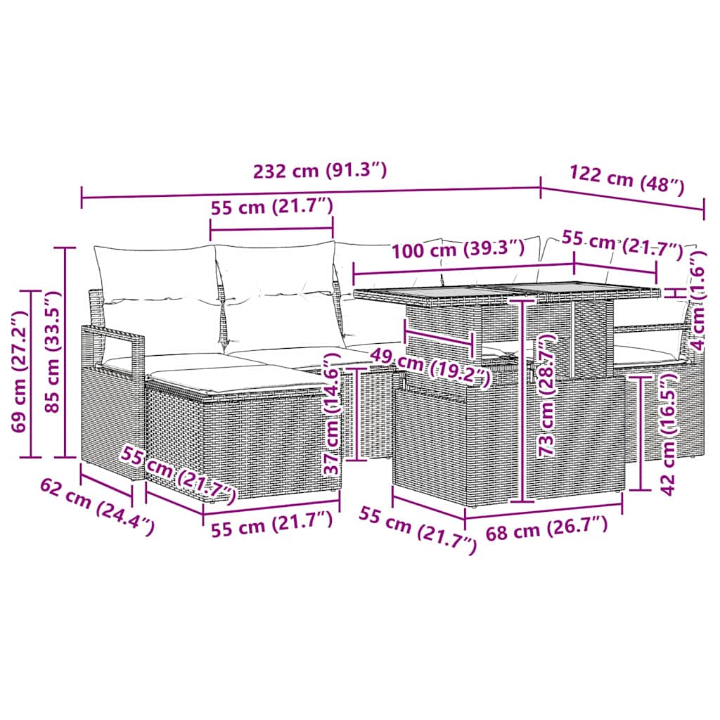 Conjunto de Comedor de Jardín con cojín 7 pcs Beige y gris