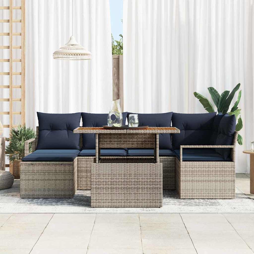 Conjunto de Comedor de Jardín con cojín 7 pcs Gris y marino