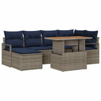 Conjunto de Comedor de Jardín con cojín 7 pcs Gris y marino