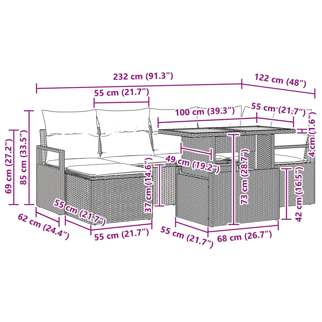 Conjunto de Comedor de Jardín con cojín 7 pcs Gris y marino