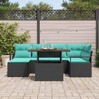 Conjunto de Comedor de Jardín 7 pcs Negro y Verde Azulado