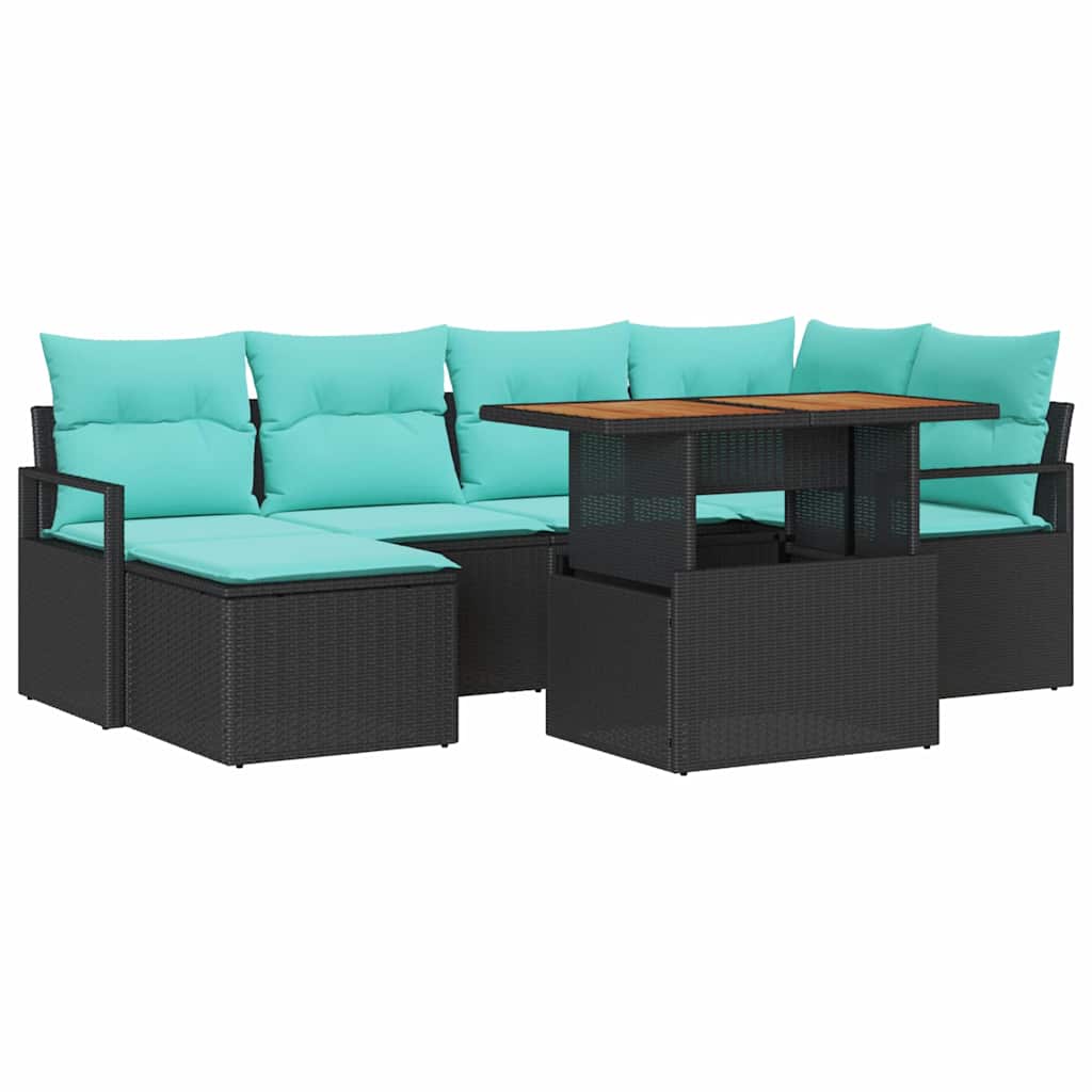 Conjunto de Comedor de Jardín 7 pcs Negro y Verde Azulado