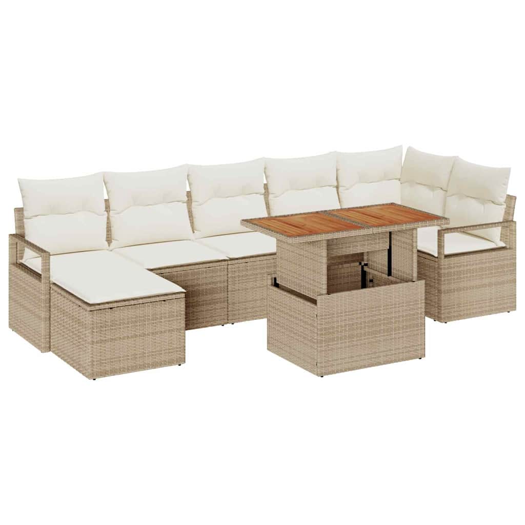 Conjunto de Comedor de Jardín con cojín 8 pcs Beige y Crema