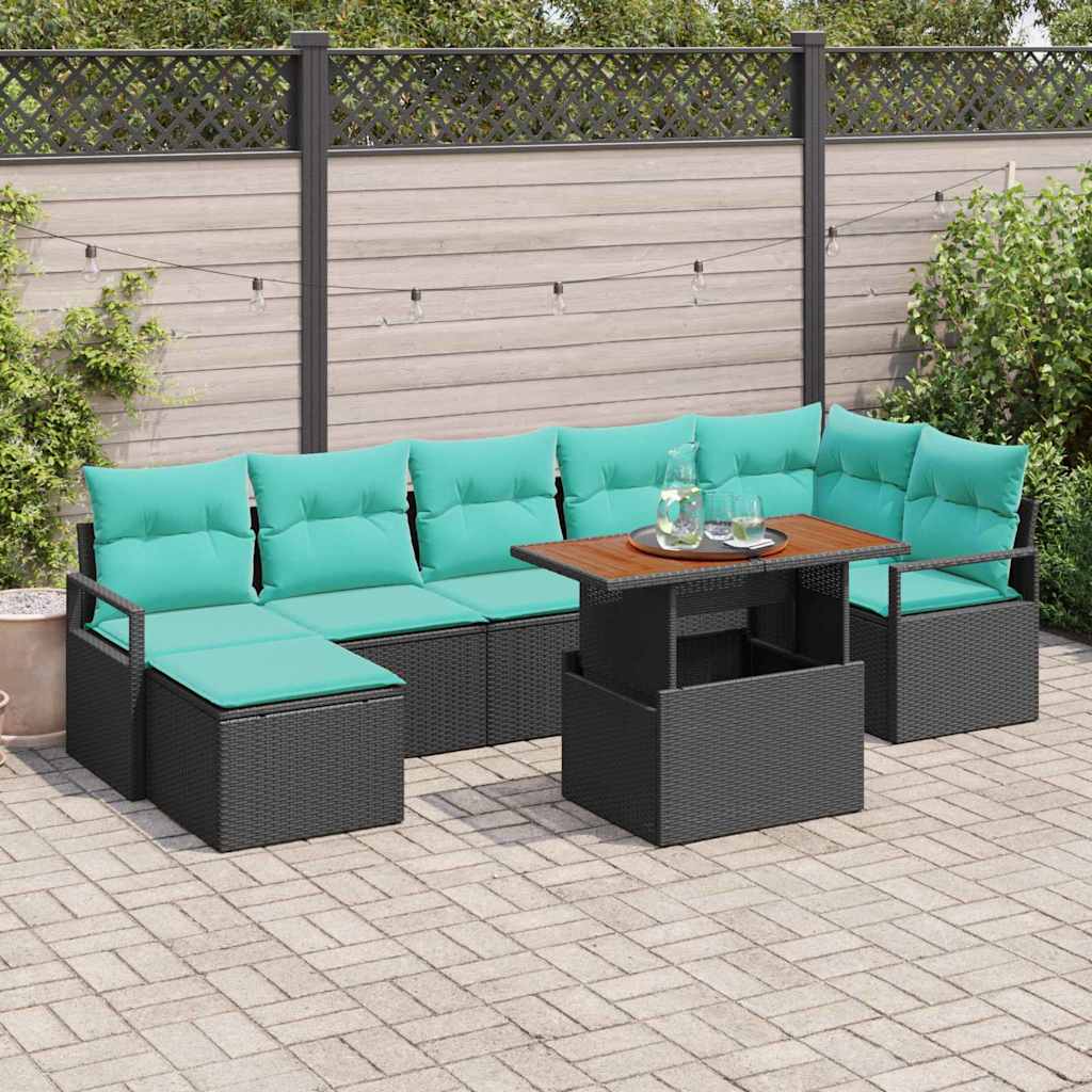 Conjunto de Comedor de Jardín 8 pcs Negro y Verde Azulado