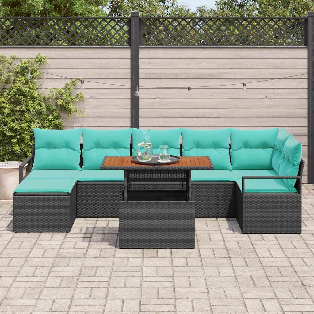Conjunto de Comedor de Jardín 8 pcs Negro y Verde Azulado