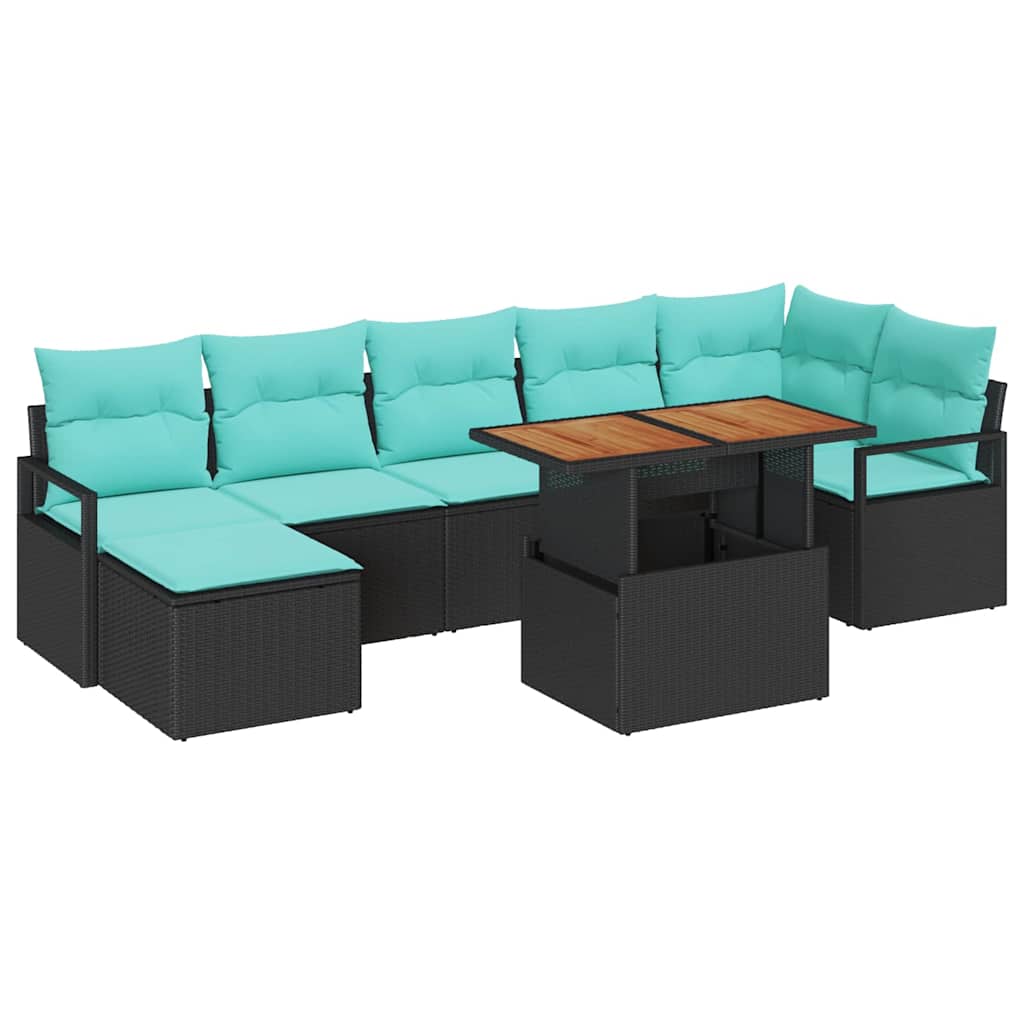 Conjunto de Comedor de Jardín 8 pcs Negro y Verde Azulado