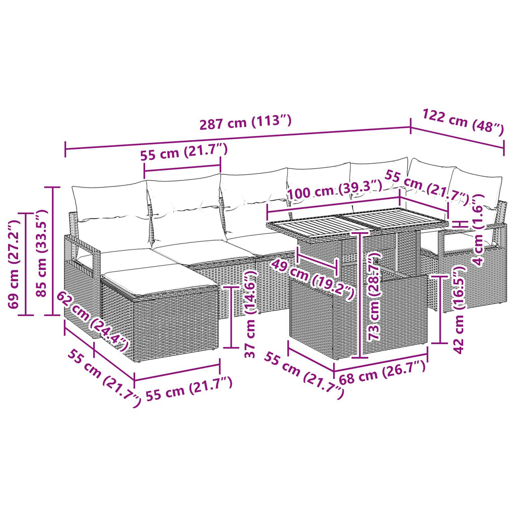 Conjunto de Comedor de Jardín 8 pcs Negro y Verde Azulado