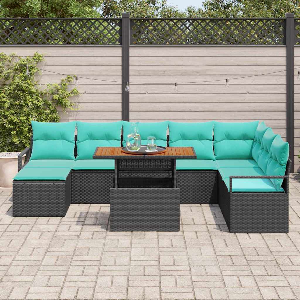 Conjunto de Comedor de Jardín 9 pcs Negro y Verde Azulado