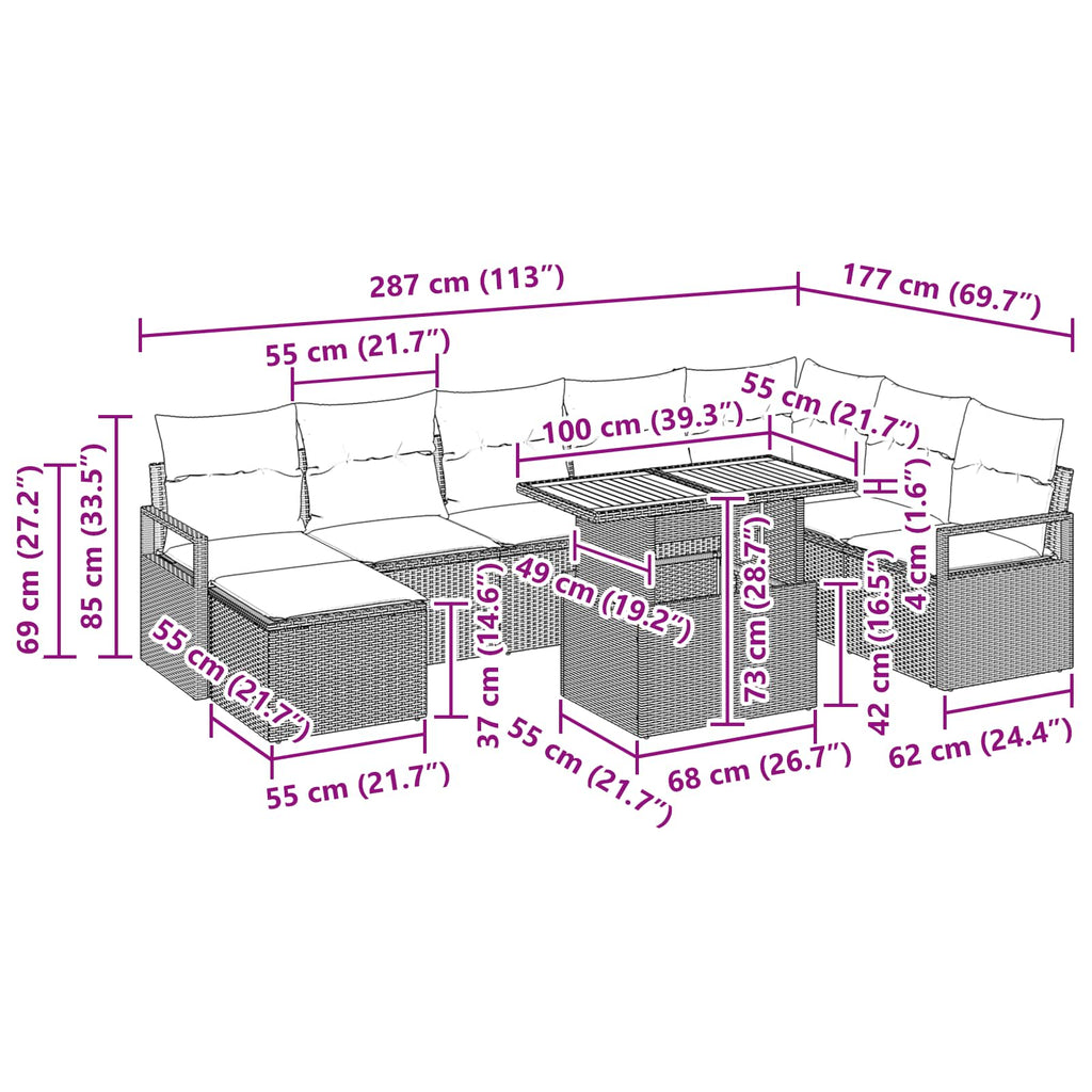 Conjunto de Comedor de Jardín 9 pcs Negro y Verde Azulado