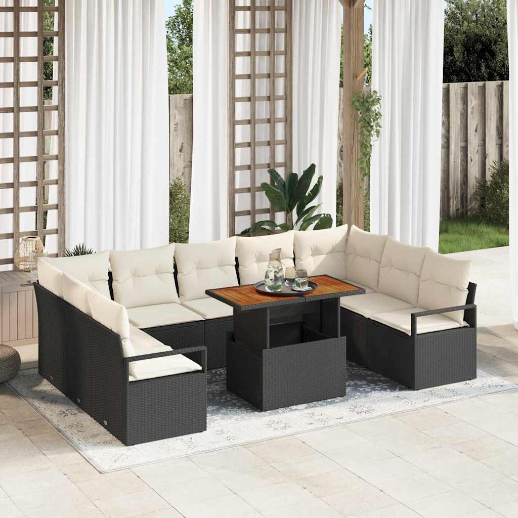 Conjunto de sofá de jardín con cojín 10 pcs Beige y Crema