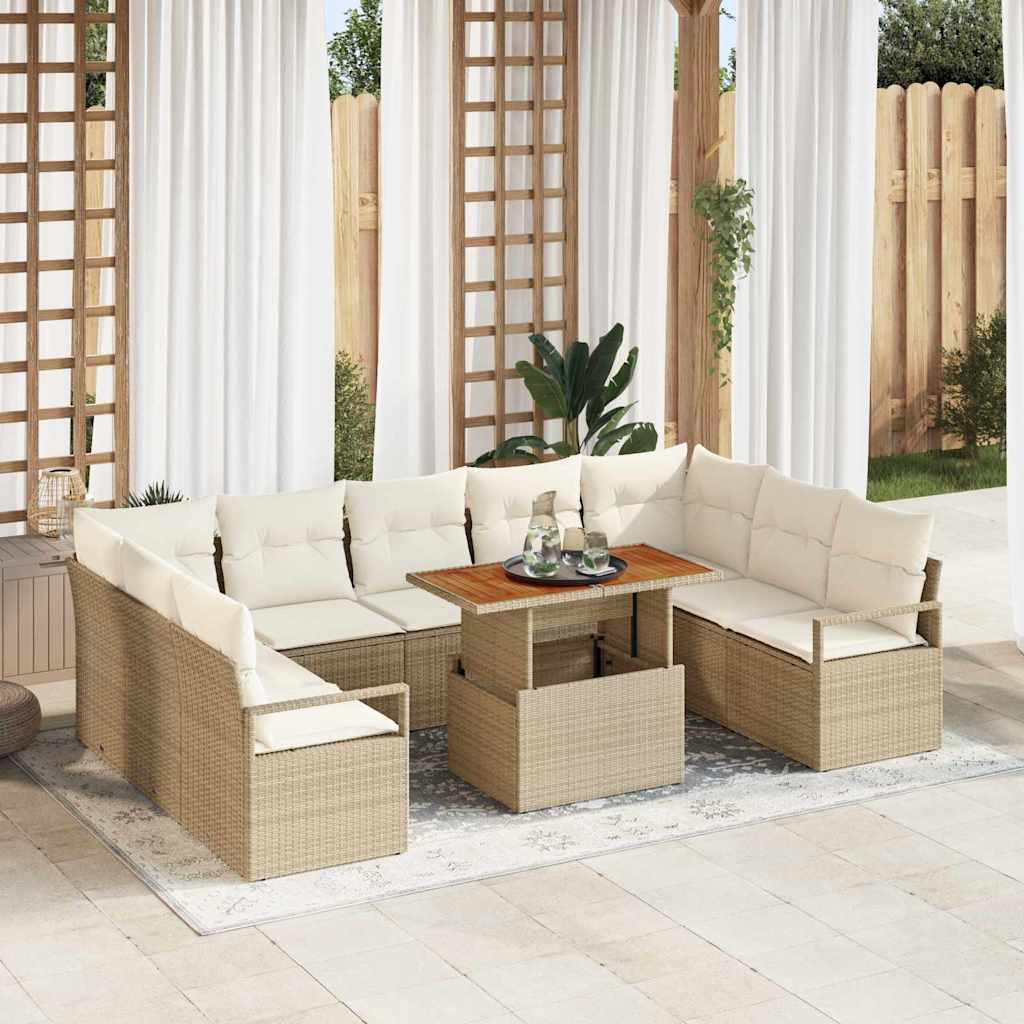 Conjunto de sofá de jardín con cojín 10 pcs Beige y Crema