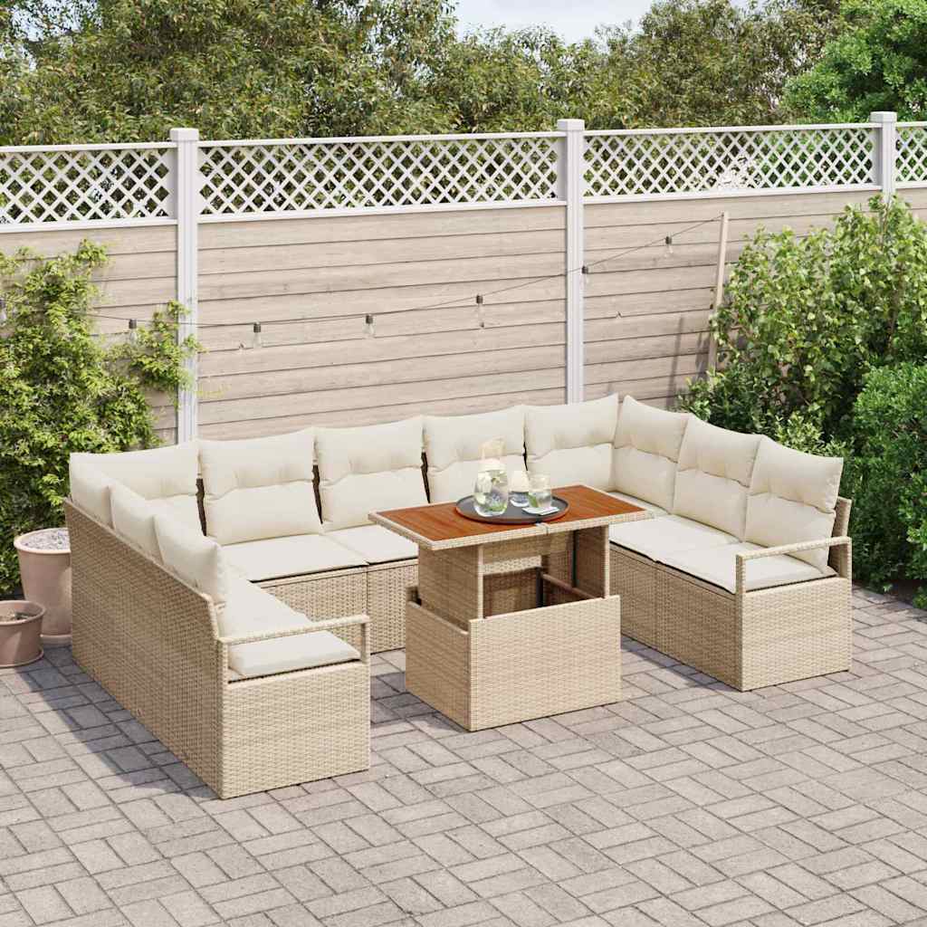 Conjunto de sofá de jardín con cojín 10 pcs Beige y Crema