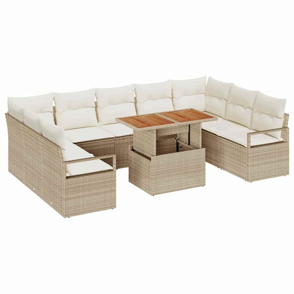 Conjunto de sofá de jardín con cojín 10 pcs Beige y Crema