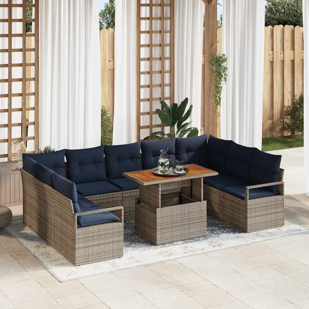 Conjunto de sofá de jardín con cojín 10 pcs Beige y Crema