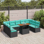 Conjunto de sofá de jardín 10 pcs Negro y Verde Azulado