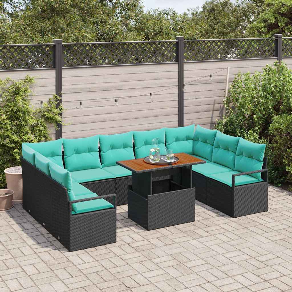 Conjunto de sofá de jardín 10 pcs Negro y Verde Azulado