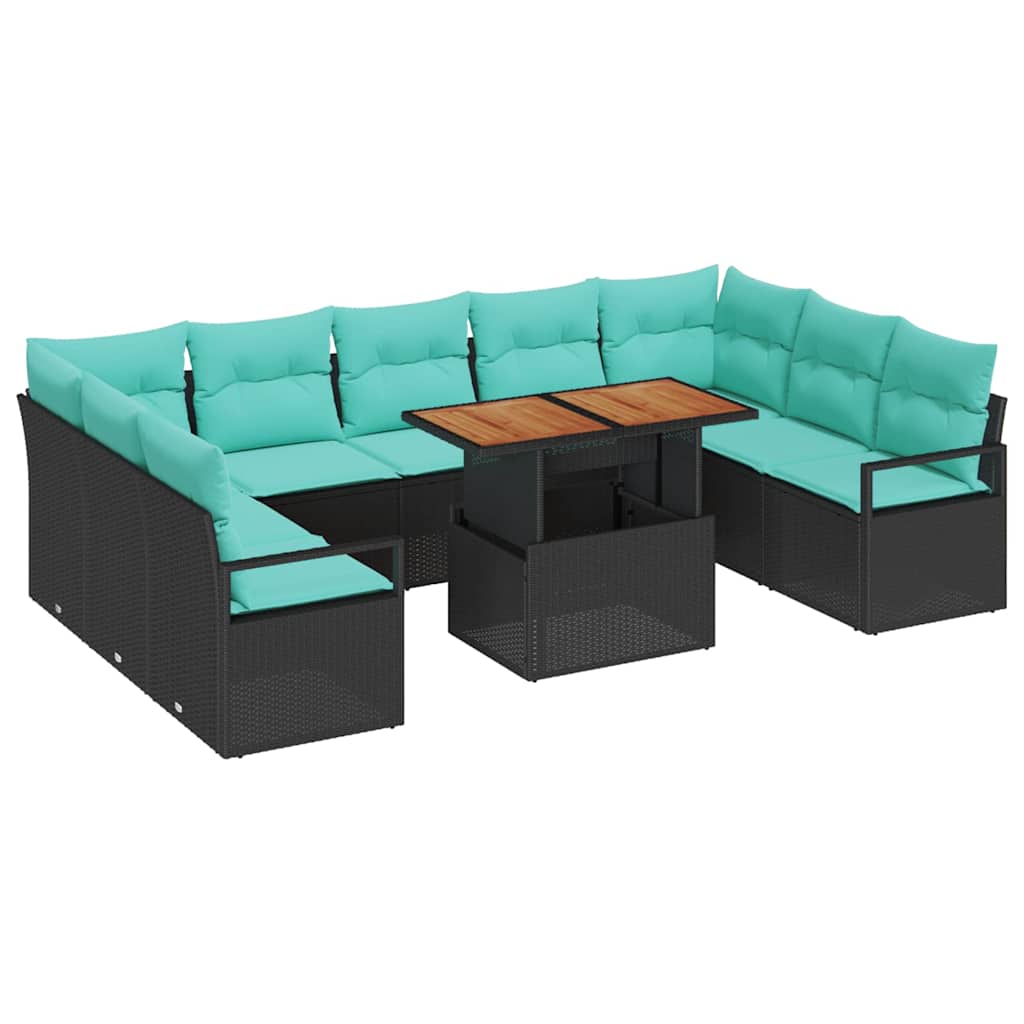 Conjunto de sofá de jardín 10 pcs Negro y Verde Azulado