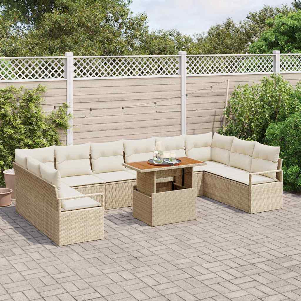 Conjunto de sofá de jardín con cojín 11 pcs Beige y Crema