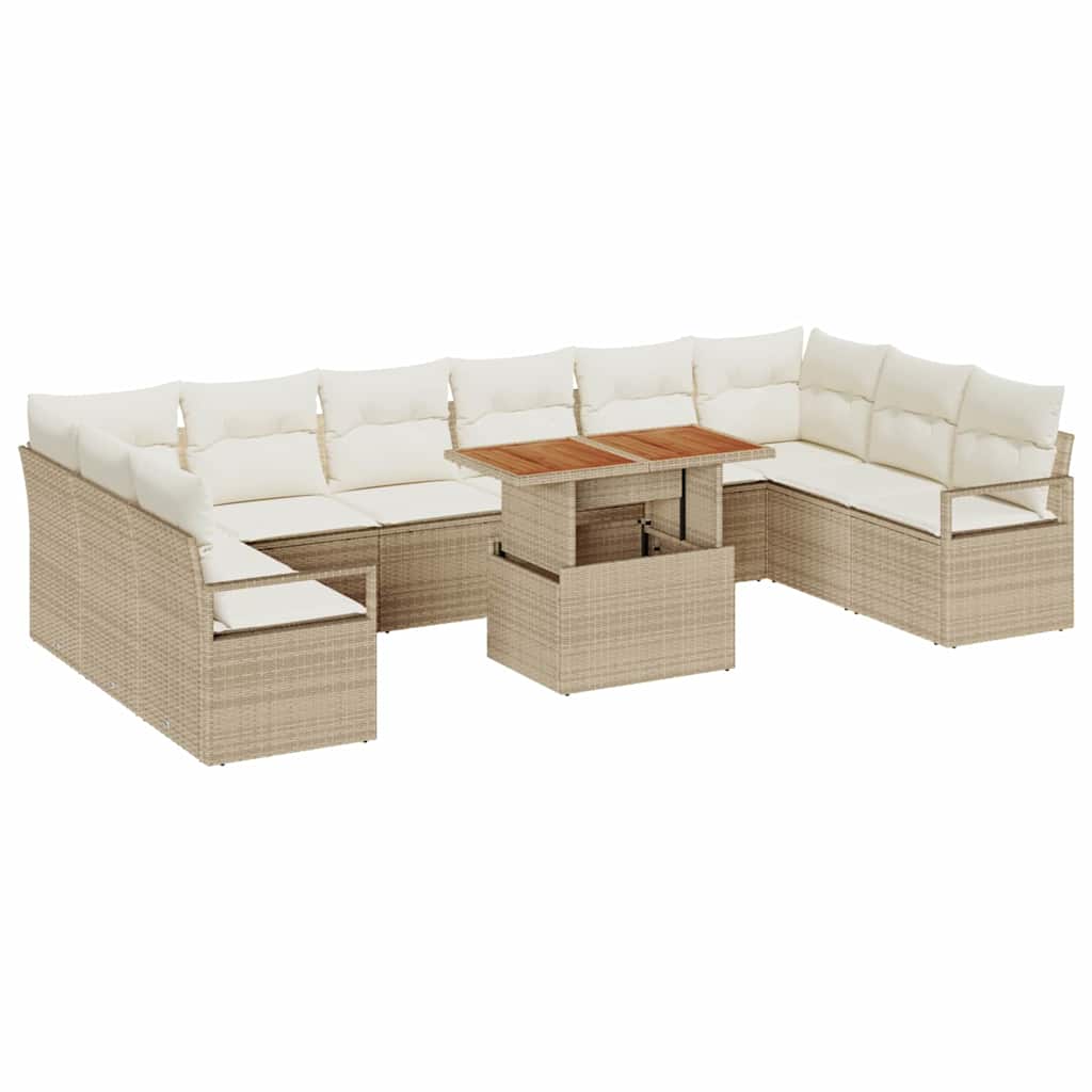 Conjunto de sofá de jardín con cojín 11 pcs Beige y Crema