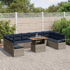 Conjunto de Comedor de Jardín con cojín 11 pcs Gris y marino