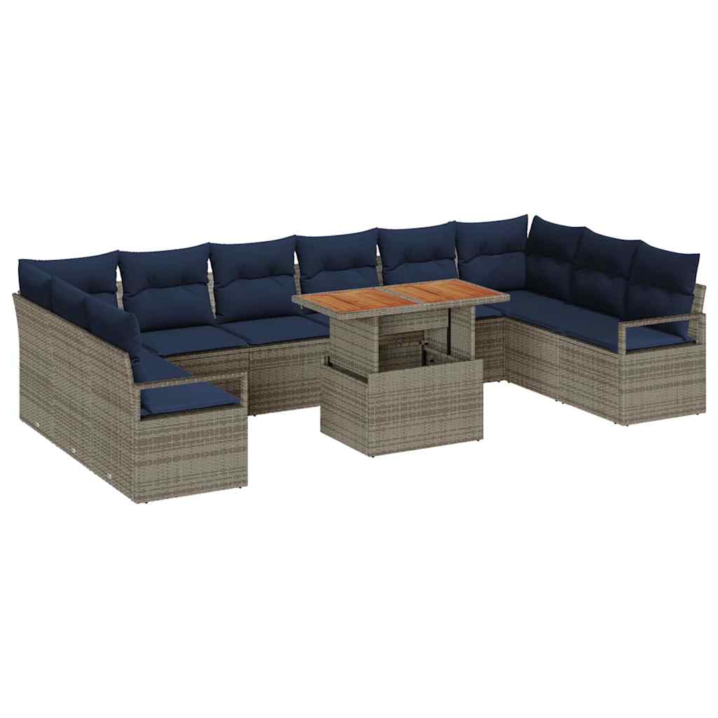 Conjunto de Comedor de Jardín con cojín 11 pcs Gris y marino