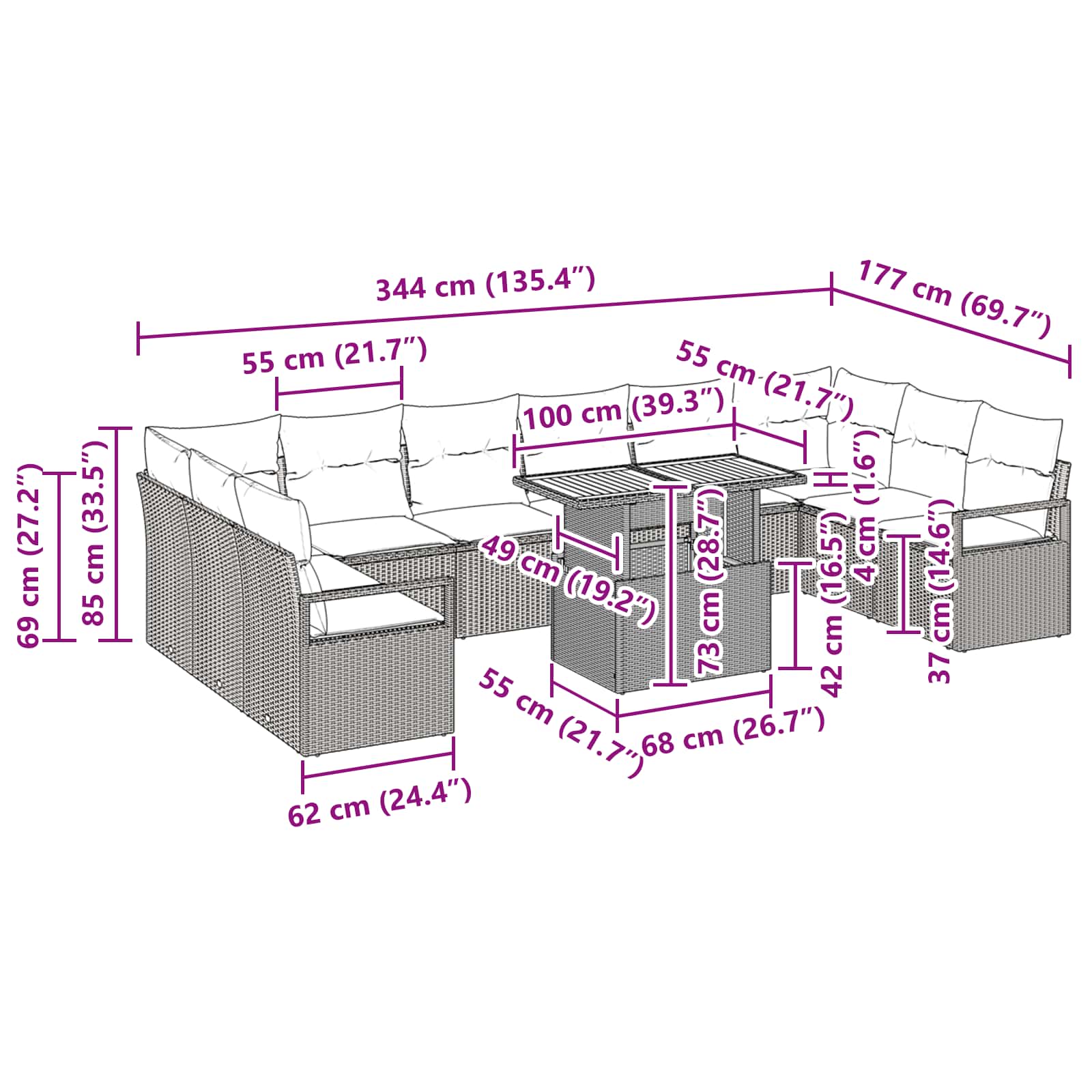 Conjunto de Comedor de Jardín con cojín 11 pcs Gris y marino
