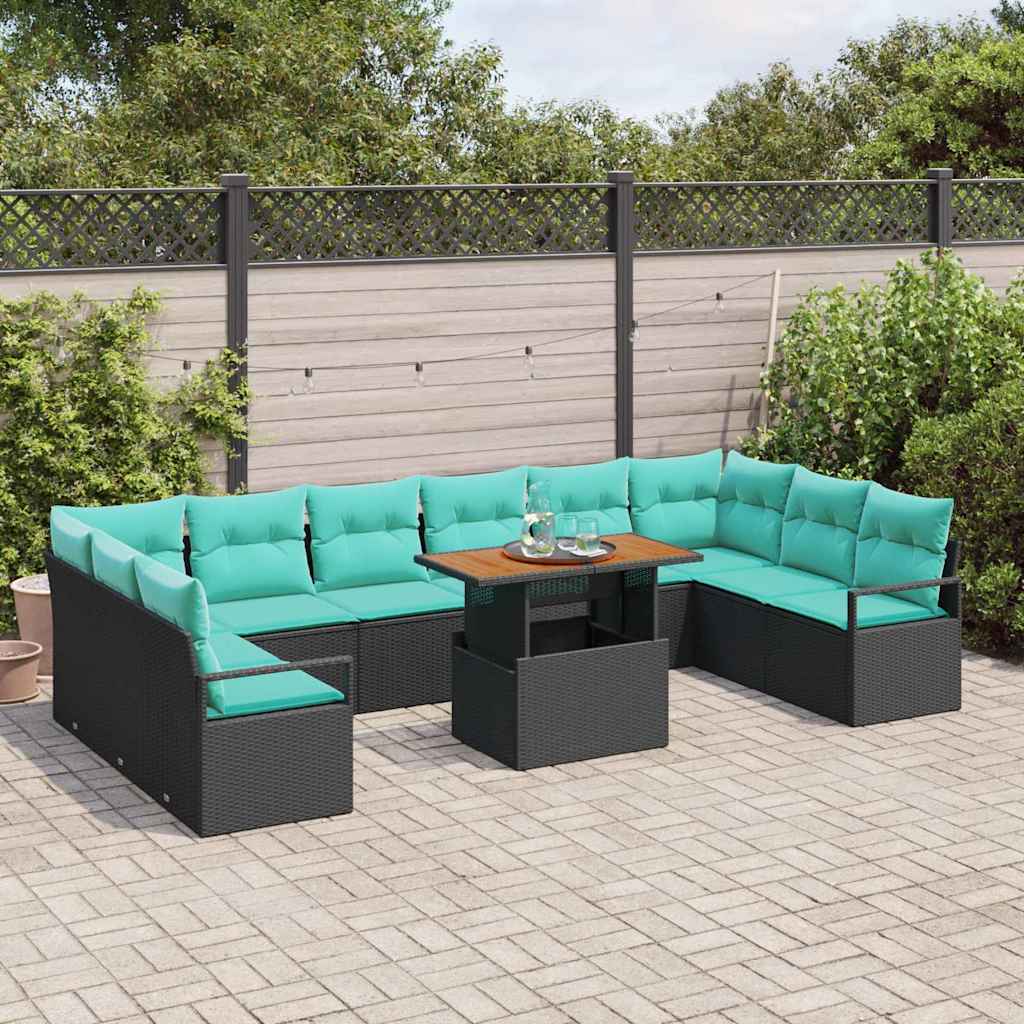 Conjunto de Comedor de Jardín 11 pcs Negro y Verde Azulado