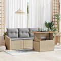 Conjunto de sofá de jardín con cojín 5 pcs Beige Poliratán