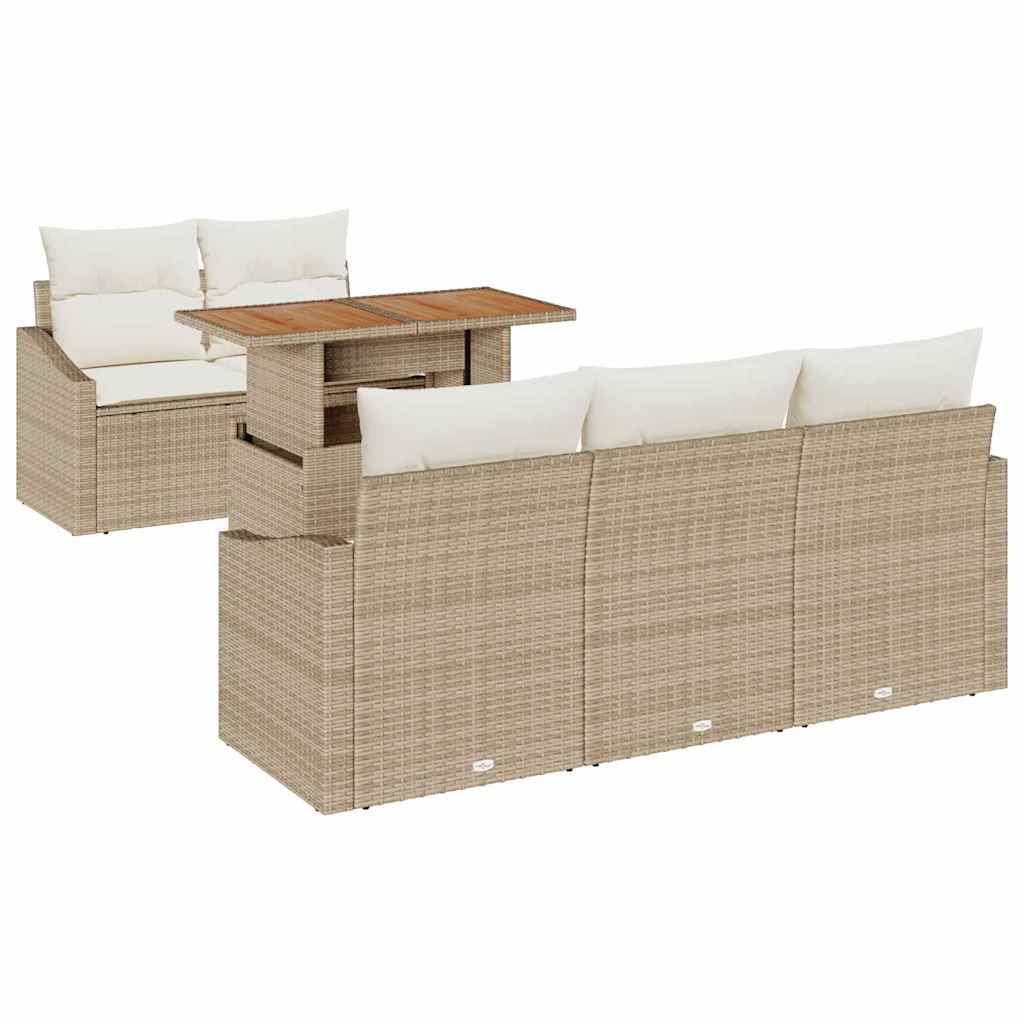 Conjunto de Comedor de Jardín con cojín 6 pcs Beige y Crema