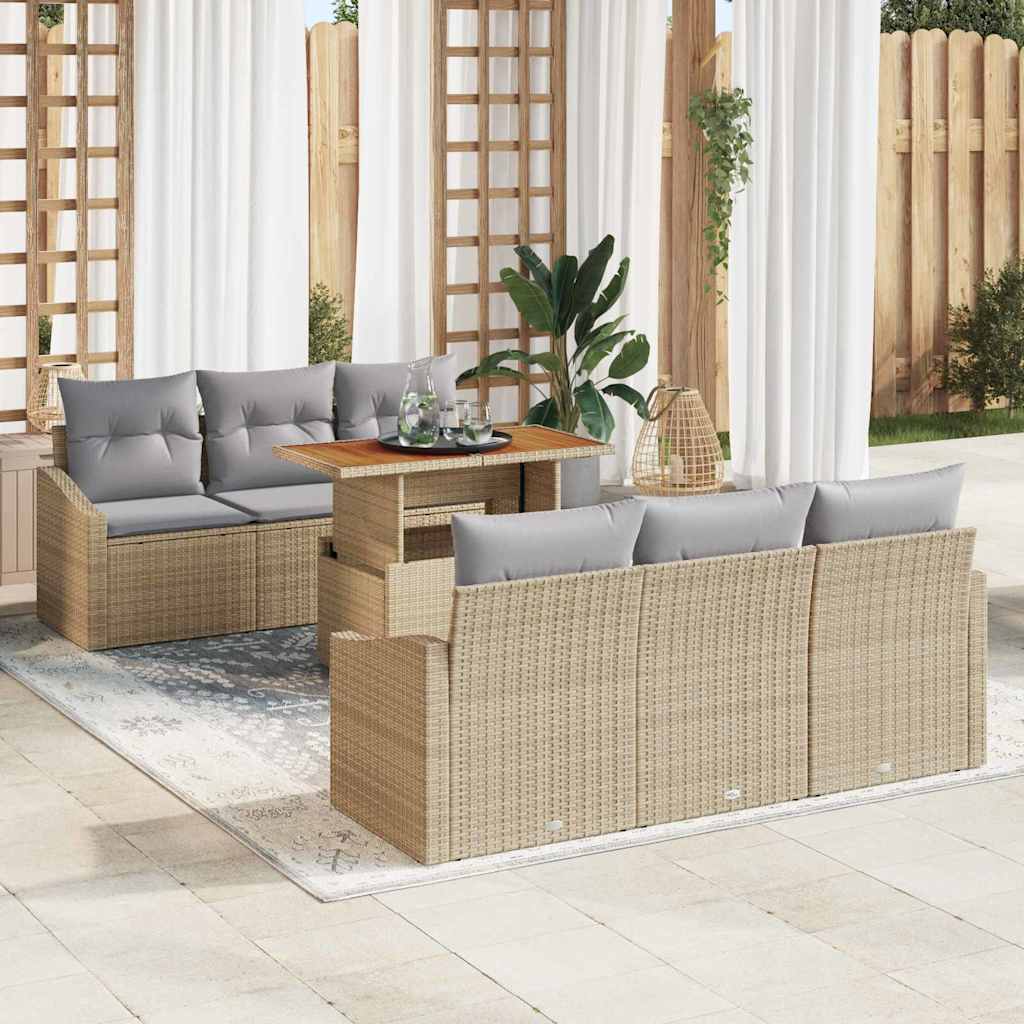 Conjunto de Sofá de Jardim com Almofadas 7 pçs Preto e Castanho