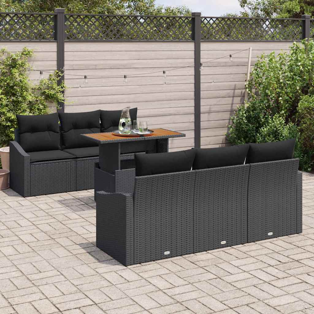 Conjunto de sofá de jardín con cojín 7 pcs Negro y Marrón