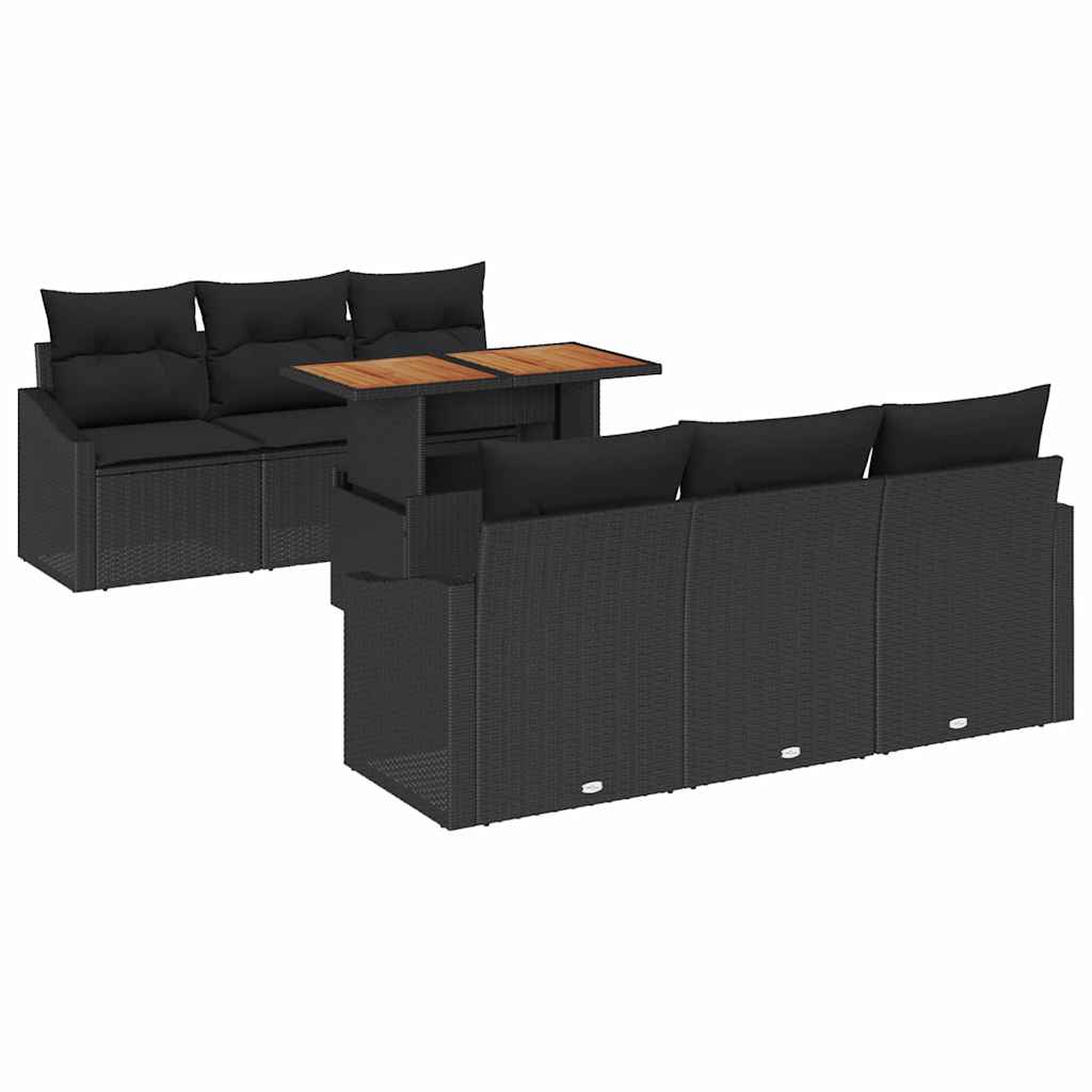 Conjunto de sofá de jardín con cojín 7 pcs Negro y Marrón