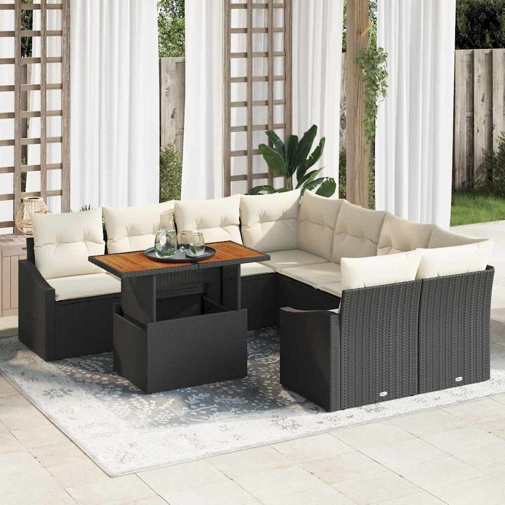 Conjunto de Comedor de Jardín con cojín 9 pcs Beige y Crema