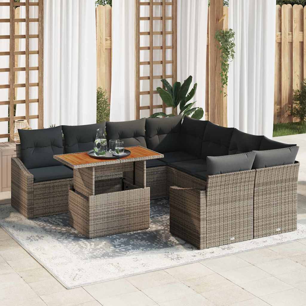 Conjunto de Comedor de Jardín con cojín 9 pcs Beige y Crema