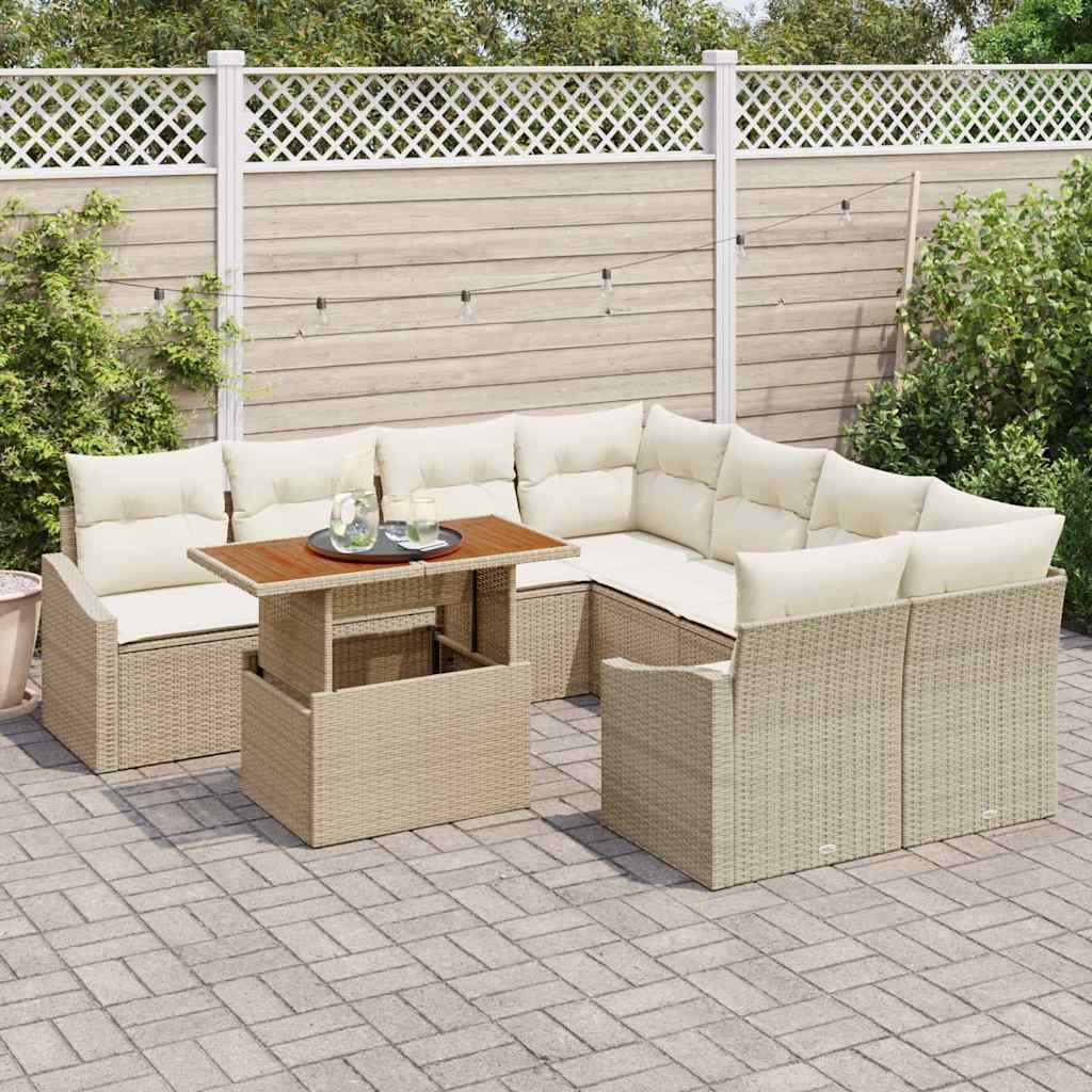 Conjunto de Comedor de Jardín con cojín 9 pcs Beige y Crema