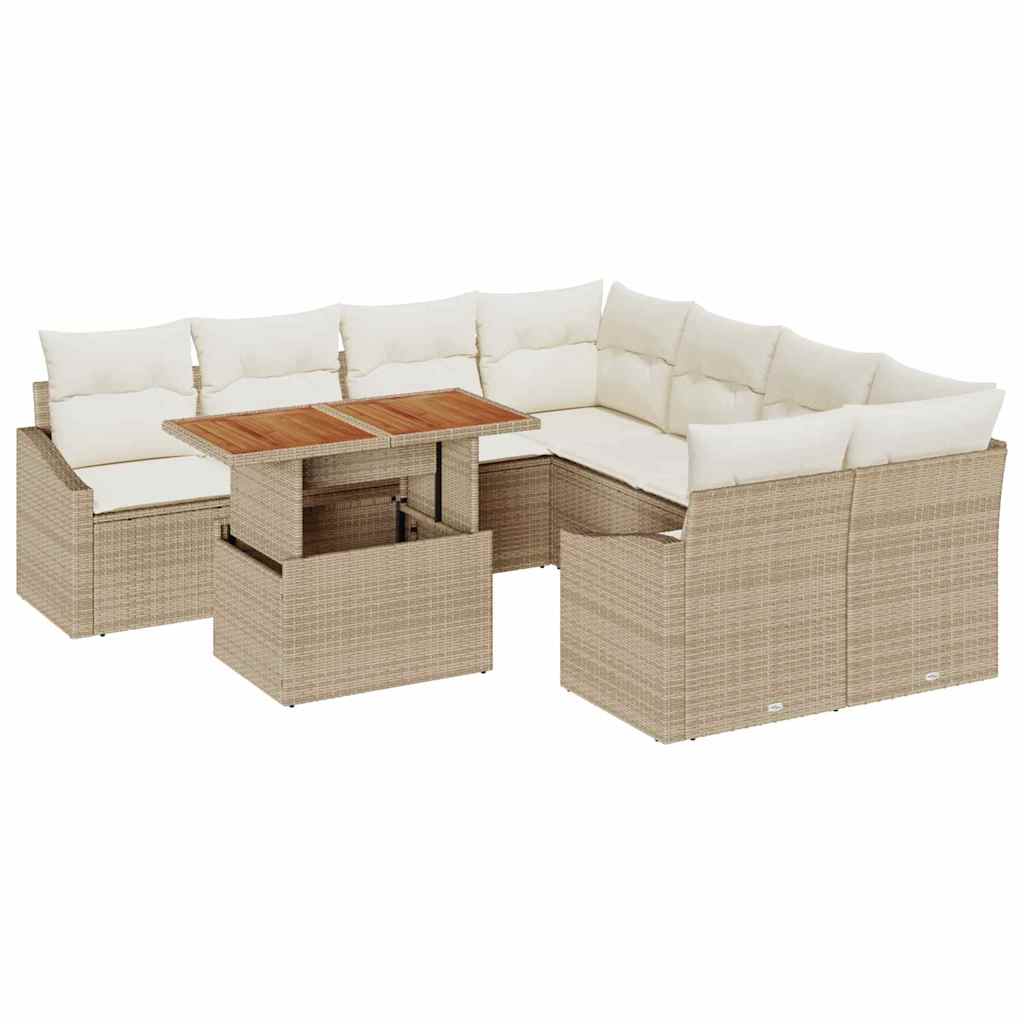 Conjunto de Comedor de Jardín con cojín 9 pcs Beige y Crema