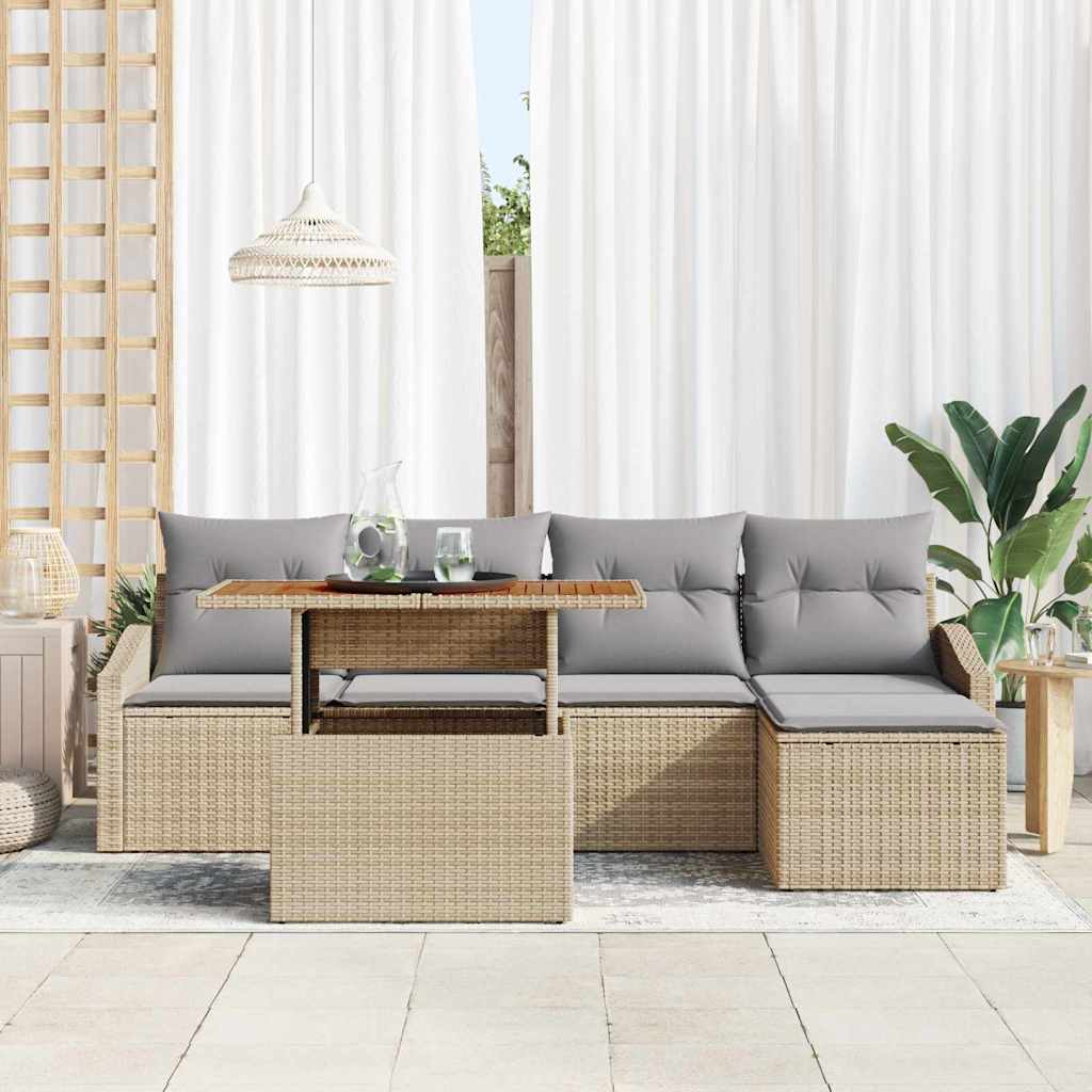 Conjunto de Comedor de Jardín con cojín 6 pcs Beige y gris