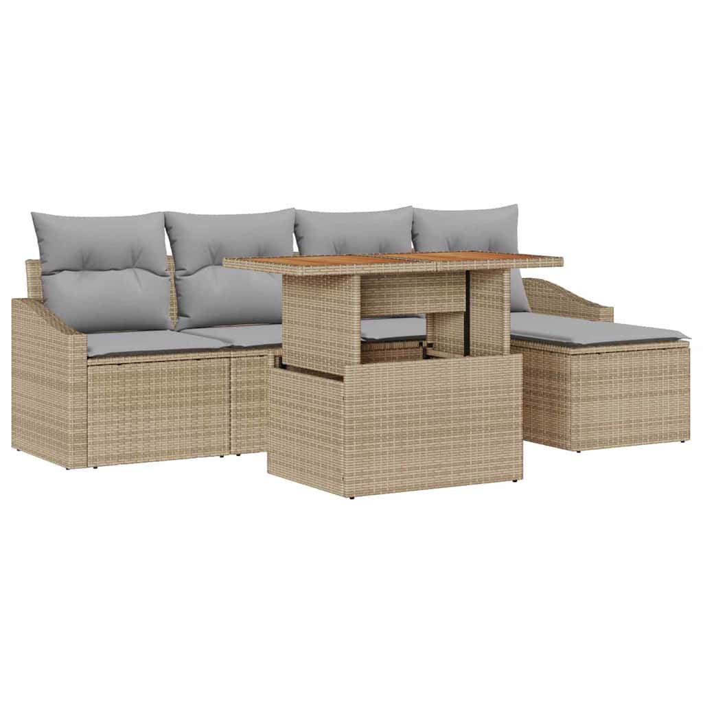 Conjunto de Comedor de Jardín con cojín 6 pcs Beige y gris