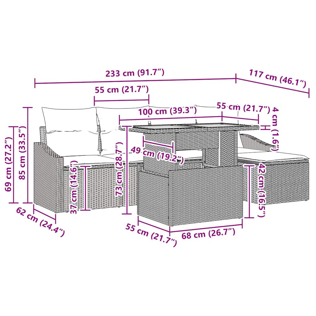 Conjunto de Comedor de Jardín con cojín 6 pcs Beige y gris