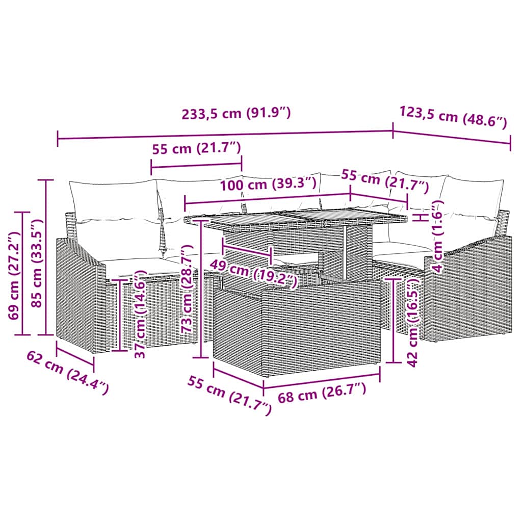 Conjunto de Comedor de Jardín con cojín 6 pcs Beige y gris