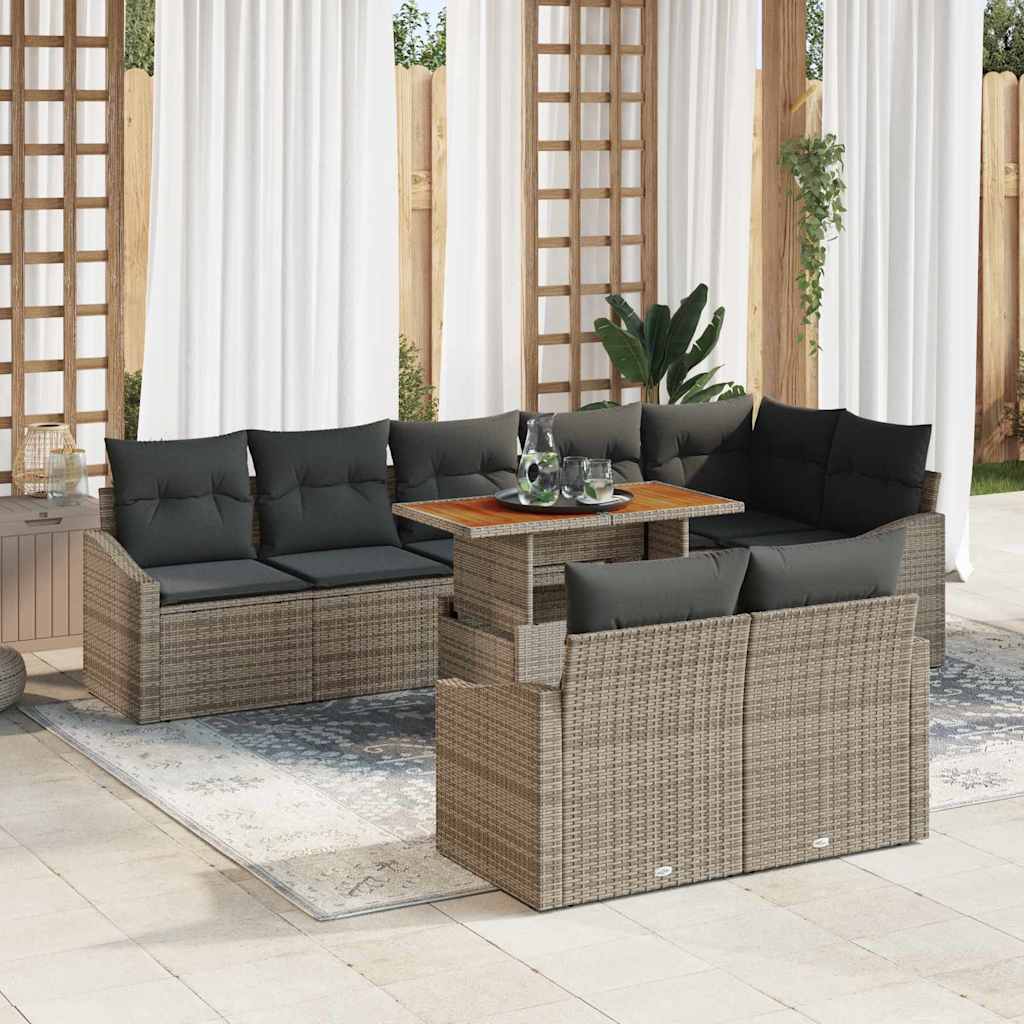 Conjunto de sofá de jardín con cojín 9 pcs Negro y Marrón