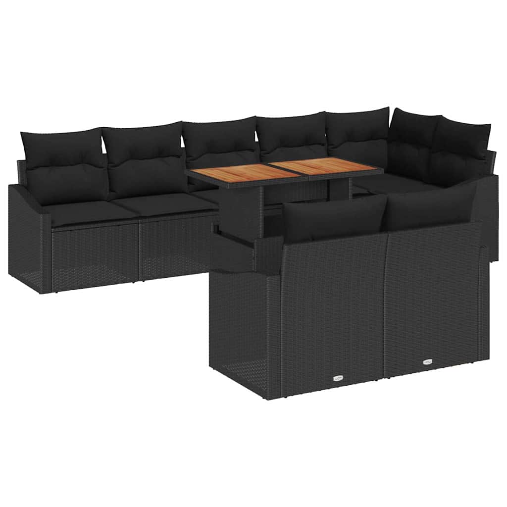 Conjunto de sofá de jardín con cojín 9 pcs Negro y Marrón