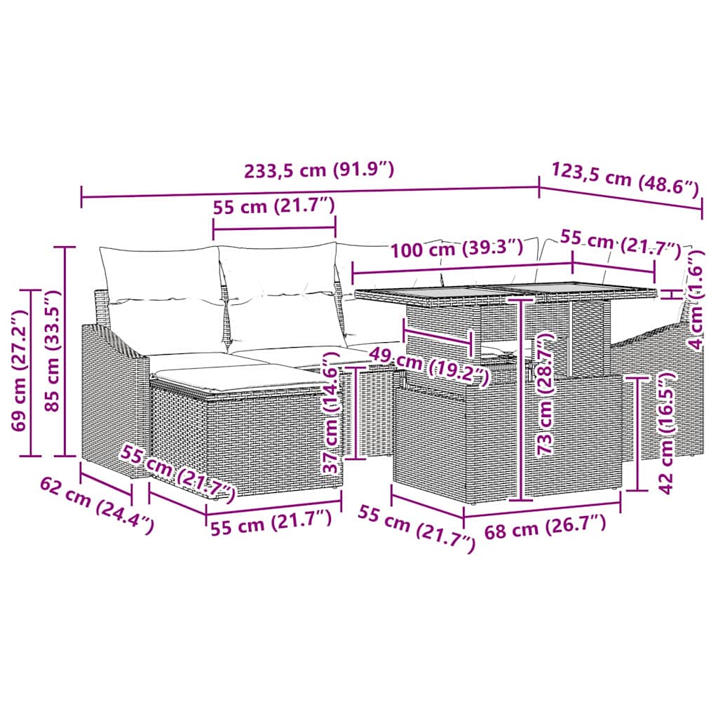 Conjunto de Comedor de Jardín con cojín 7 pcs Beige y gris
