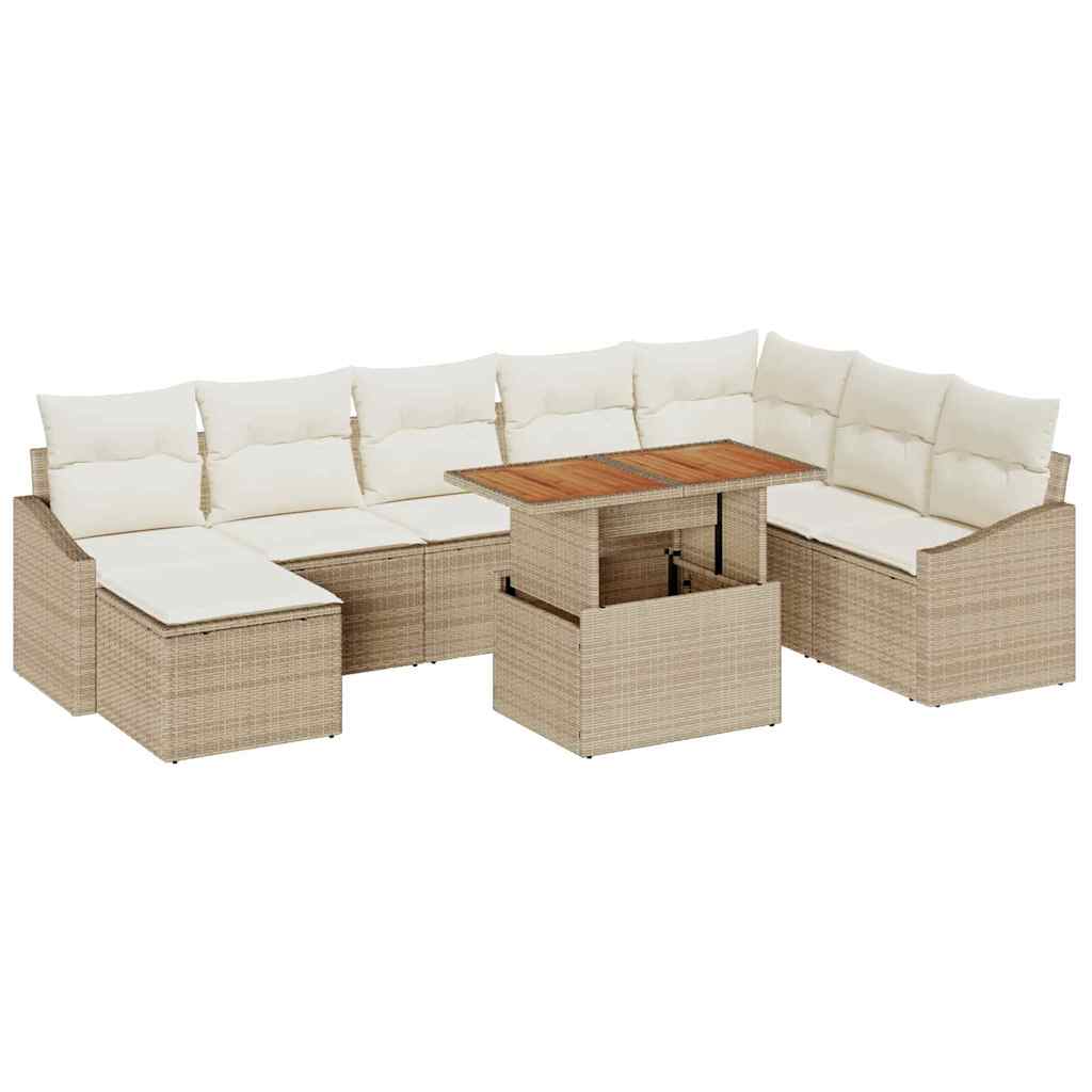Conjunto de Comedor de Jardín con cojín 9 pcs Beige y Crema