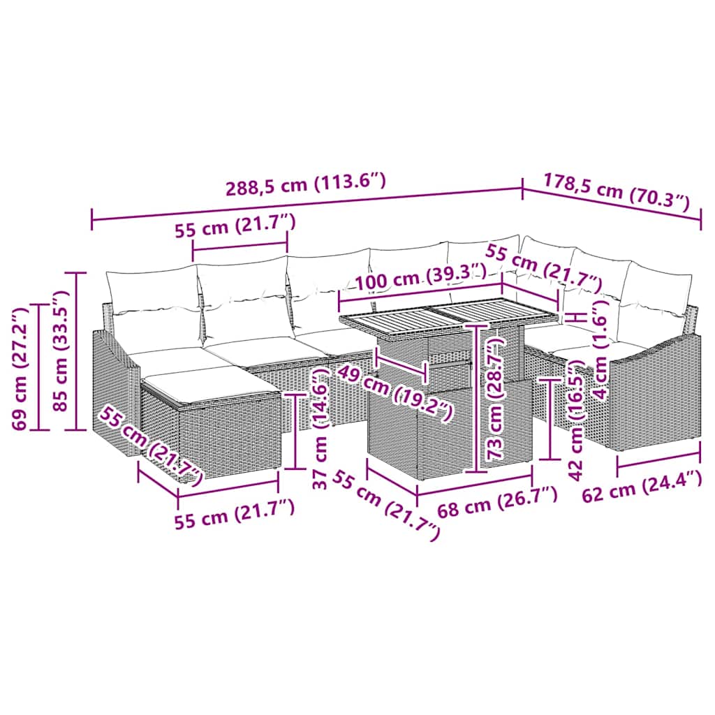 Conjunto de Comedor de Jardín con cojín 9 pcs Beige y Crema