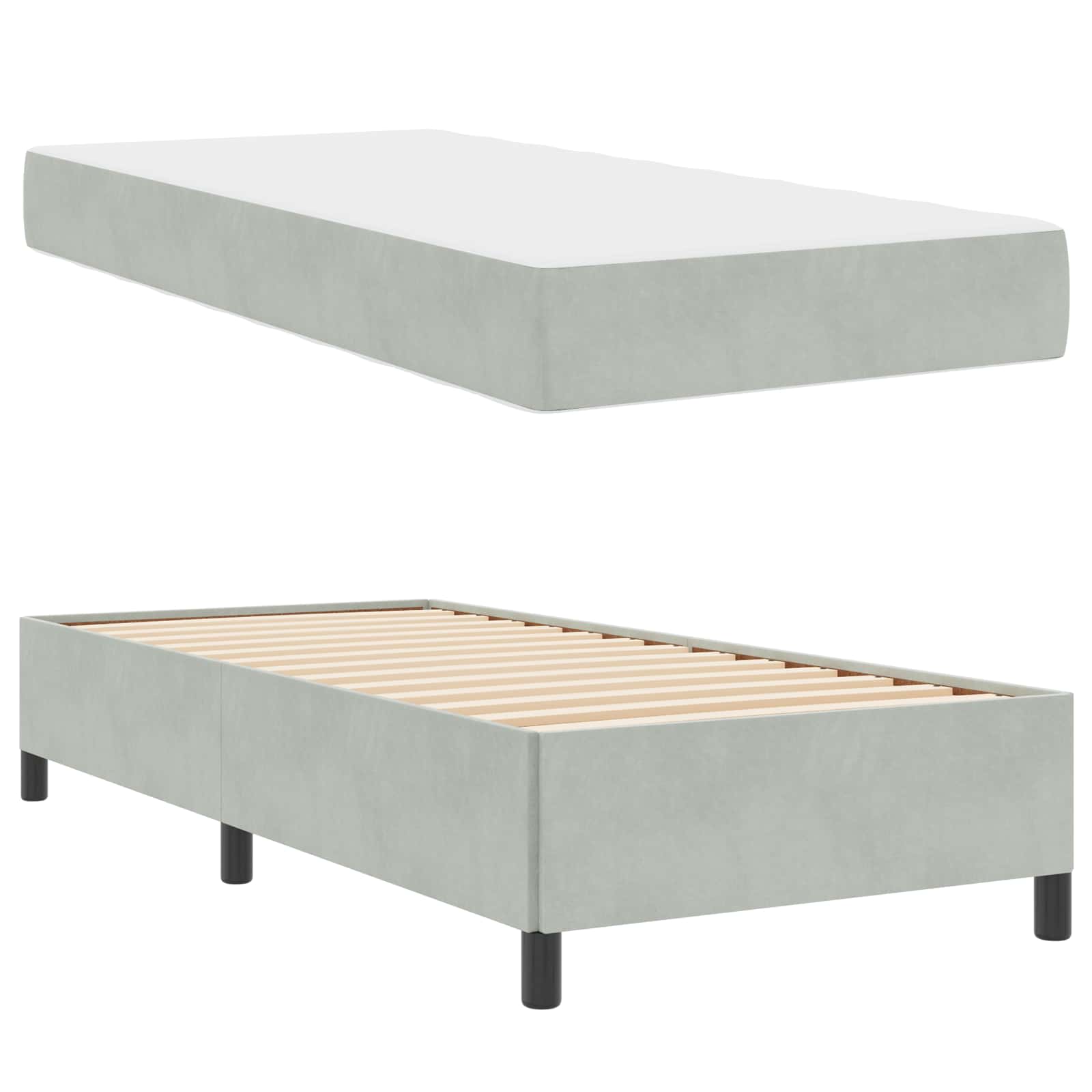 Estructura de cama con colchón Gris Claro 90 x 190 cm tela